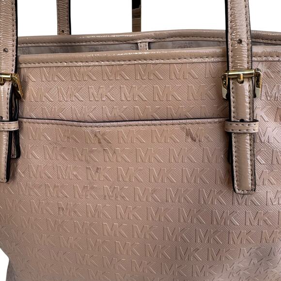 Michael Kors Signature Tan Patent Leather Double-Handle Tote Bag - Picture 6 of 16